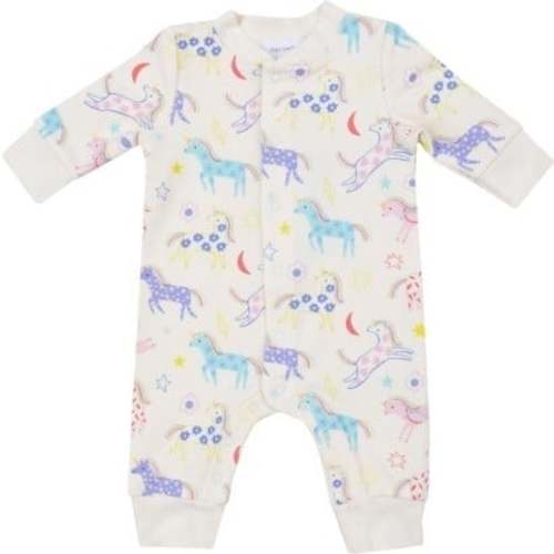 French Terry Fun Unicorns Baseball Collar Romper, Ivory - Angel Dear Rompers | Maisonette