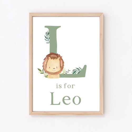 Sage Green Lion Nursery Wall Decor, Lion Name Print, Green Jungle Bedroom, Personalised Safari Name Wall Art, Watercolour Nursery Boys