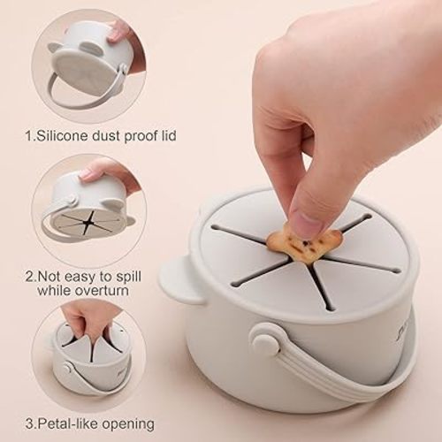 Snack Cups for Toddlers, Silicone Toddler Snack Containers, Baby Treat Catcher with DustProof Lid 2 Pack Dishwasher Safe and BPA Free 9 Oz