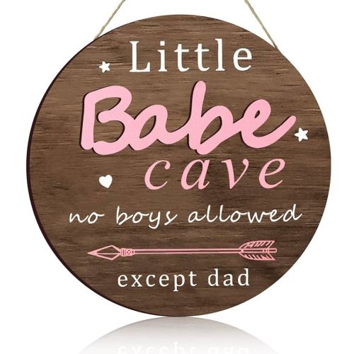 Little Babe Cave Door Sign Wood Baby Girl Nursery Decor Little Girl Nursery Room Wall Art for Bedroom Living Room Hanging Rustic Woodland Decor