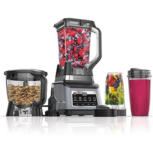 Ninja BN801 Professional Plus Kitchen System, 1400 WP, 5 Functions for Smoothies, Chopping, Dough & More with Auto IQ, 72-oz.* Blender Pitcher, 64-oz. Processor Bowl, (2) 24-oz. To-Go Cups, Grey
