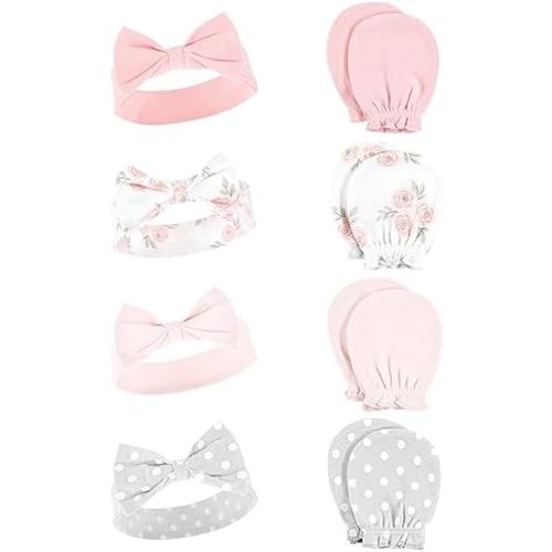 Hudson Baby Baby Girls' Cotton Headband and Scratch Mitten Set
