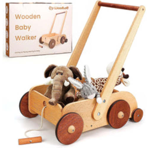 Wooden Baby Walker, Adjustable Speed Anti-Rollover Push Walker