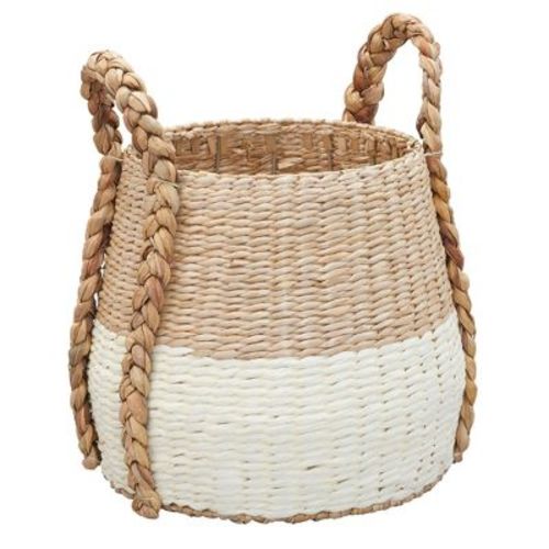 Household Essentials Terra Basket with Handles Cream: Handwoven Paper Rope Storage, Round Wicker Basket for Blankets