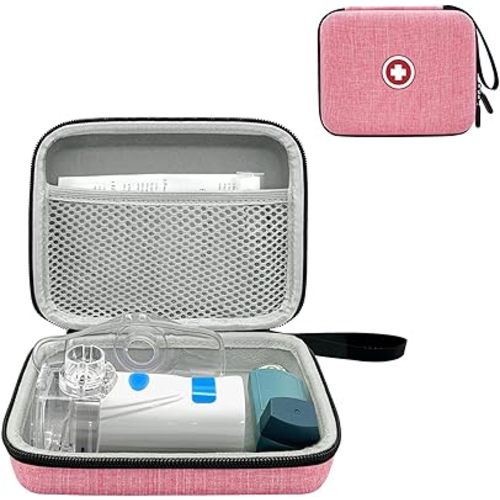 Klawdsky Carrying Case for Portable Nebulizer, Travel Medical Bag, Hard Emergency Medical Bag for Inhaler Spacer Case for Adults(Bag Only) (Pink)