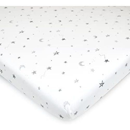 TL Care Printed 100% Natural Cotton Jersey Knit 18 x 36 Cradle/Bassinet Sheet - Fitted, Gray Stars and Moons, Soft Breathable, for Boys and Girls