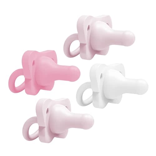 Dr. Brown's HappyPaci 100% Silicone Baby Pacifier, Contoured One-Piece Design, Light Pink/Pink/White, 0-6m, BPA-Free, 4-Pack