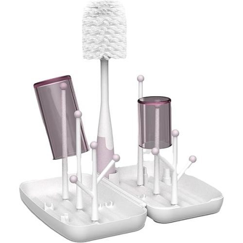 Travel Baby Bottle Drying Rack, Airplane Essentials Cleaning kit Organizer | Bottle Brush Cleaner, Drying Rack Compact, Large Capacity (Pink)
