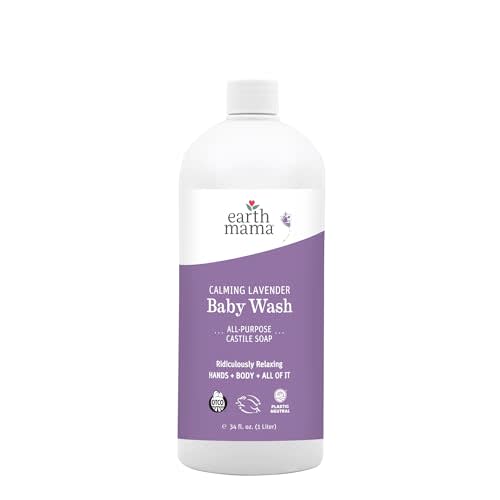 Earth Mama Calming Lavender Baby Wash Liquid Hand Soap Refill, Organic Body Wash for Sensitive Skin, All Purpose Castile Soap Liquid with Coconut Oil, Shea Butter, Calendula & Aloe, 34 fl oz
