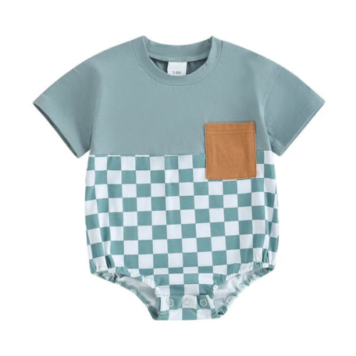 OLIVER Checkered Short-Sleeve Onesie - Hazel & Bo