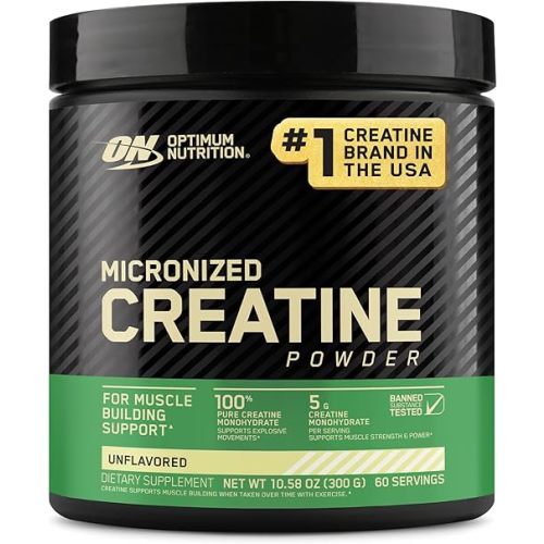 Optimum Nutrition Micronized Creatine Monohydrate Powder, Unflavored, 60 Servings, 300 Grams (Packaging May Vary)