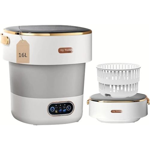 Portable Washing Machine with Spin Basket, Upgraded 16L Foldable Mini Washer【5-Min Wash・3-Min Spin・1-Year Manufacturer Warranty】Small Washing Machine for Travel, Dorms, RVs, Camping (Gray)