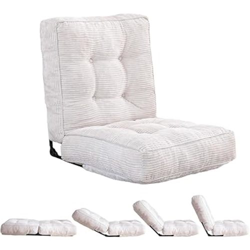 MAXYOYO Adjustable Floor Chair with Back Support, Gaming Floor Meditation Chair with Tufted Cushion, Adults Lounge Couch Folding Sofa Seat for Reading Meditating Sleeping, Beige