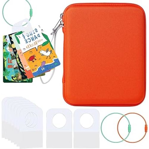 Card Case Holder for Yoto Audio Card with Tabs and Rings - 80 Pockets Yoto Player Cards Organizer Storage 100 Pcs Adhesive Tabs and Keyring Loop (Orange)