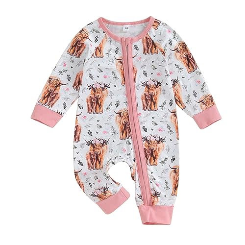 Karwuiio Baby Boy Girl Western Clothes Cow Print Long Sleeve Romper Jumpsuit One Piece Newborn Fall Winter Outfit