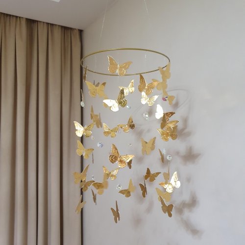 Gold Butterfly Mobile, Baby Mobile Girl, Nursery Mobile, Butterfly Nursery Decor, Ceiling Mobile, Gold Crib Mobile, Crystal Suncatcher