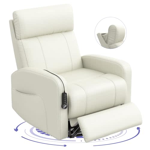Duitrc Power Nursery Glider Recliner Chair, Swivel Rocker Recliner with Dual-Motor Adjustable Headrest, 270° Swivel, USB & Type-C Ports, FSC Certified Electric Recliner for Living Room, Bedroom, Ivory