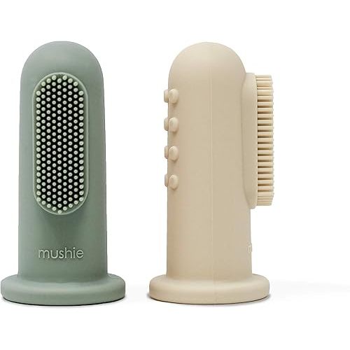 mushie Baby Finger Toothbrush (Cambridge Blue/Shifting Sand) 2-Pack