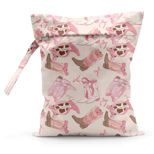 Sldpngo Waterproof Cloth Diaper Wet Dry Bag, Pink Reusable Travel Beach Pool Daycare Soiled Toddler Items Yoga Gym Bag for Swimsuits or Wet Clothes Diaper Western Boots Wet Bag