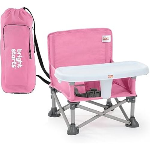 Bright Starts Pop 'N Sit Portable Booster, Indoor/Outdoor Use, Floor Seat with Feeding Tray, Pink, 6 Mos - 3 Yrs