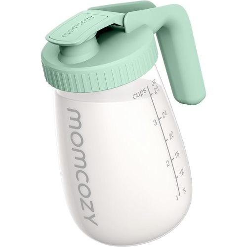 Momcozy Breast Milk Pitcher, Resistant to Heat and Cold Abrupt Temp Swings, No Leak Glass Breast Milk Fridge Storage Container with Wide Mouth, Fast Baby Formula Maker, Green