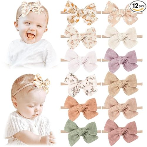 Niceye Baby Headbands and Hairbands Set - 12 Packs of Stretchy Nylon Handmade Hair Accessories for Newborns, Infants, and Toddler Girls