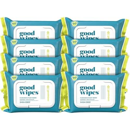 Goodwipes Flushable Butt Wipes Made with Vitamin E & Aloe - Soft & Gentle Wet Wipe Dispenser for Home Use, Septic & Sewer Safe - Largest Adult Toilet Towelettes - Shea Coco, 60 Count (Pack of 8)