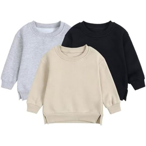 Generic Baby Boys Girls Fleece Sweatshirt Crewneck Solid Cotton Pullover Newborn Infant Warm Basic Sweatshirt Fall Winter Top