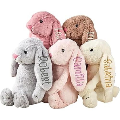 Embroidered Plush Bunny with Child's Name - Personalized Long Ear Bunny for Baby Gift,Bunny Stuffed Animal,Custom Perfect Keepsake for Kids, Flower Girl Gift,Newborn Gift