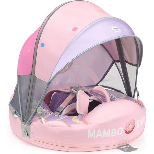 Mambobaby Float with Canopy and Tail New Upgraded Non-Inflatable Baby Pool Float Mambo Float Swim Trainer Solid Infant Swim Float Adjustable Pearl Foam Baby Swim Ring