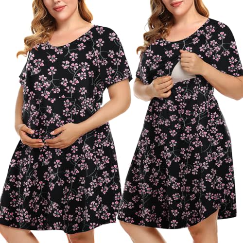 MONNURO Plus Size 3 in 1 Labor/Delivery/Hospital Gown Nursing Maternity Nightgown Dress for Breastfeeding 1-5XL