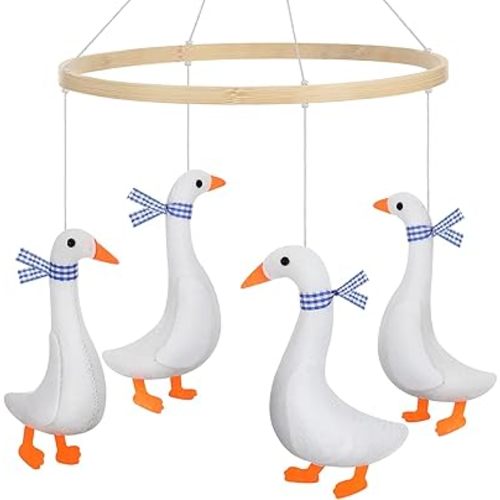 Goose Baby Mobile for Crib Felt Duck Gender Neutral Nursery Decor Handmade Geese Crib Mobile for Girls, Boys 4 Hanging Felt Geese for Baby Shower Gift, Bassinet Nursery Decor