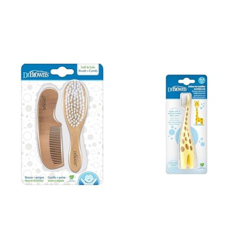 Dr. Brown's Baby Brush + Comb & Infant-to-Toddler Giraffe Training Toothbrush, 0-3 Years
