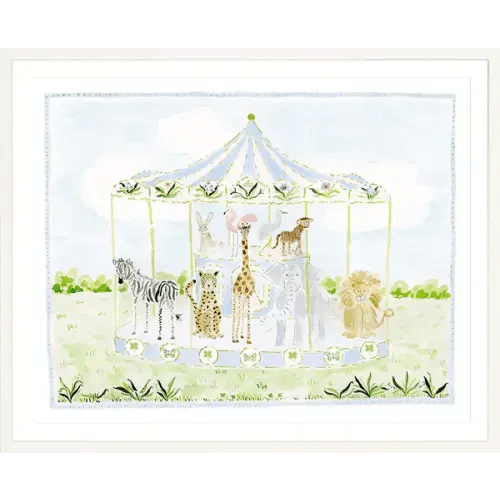 The "Merry-Go-Menagerie Blue Carousel" Fine Art Print