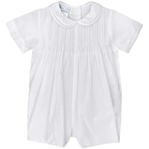 Baby Boys' Romper with Pintucks and Feather Stitching
