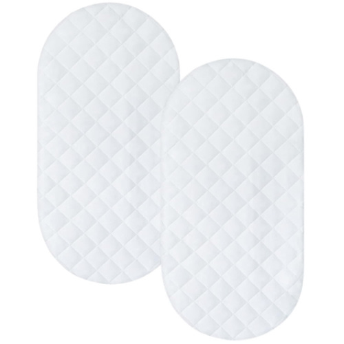 Bassinet Mattress Pad Cover Fit for Hourglass/Oval Bassinet Mattress, Waterproof Bassinet Mattress Protector Quilted Bassinet Sheets (32"x17") 2 Pack for Boys Girls, White