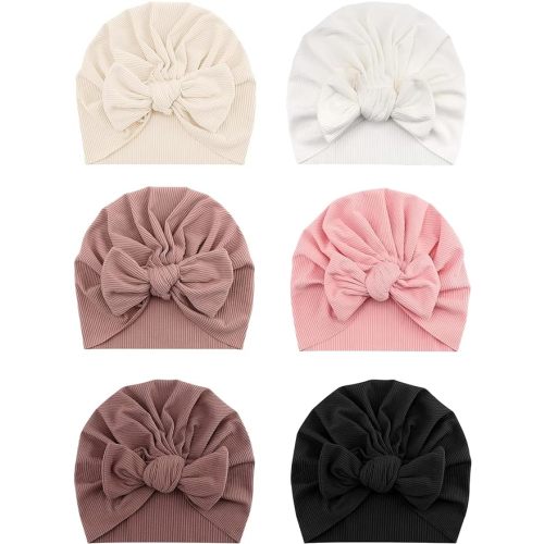 6 PCS Stretchy Baby Turban Hats, Baby Hat with Bows for Girls, Baby Boys Caps, Toddler, Newborn, Infant Hat Unisex