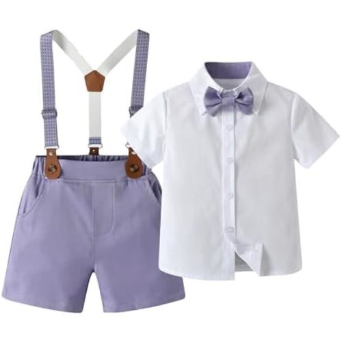 Baby Boys Shorts Sets, Infant Shirt+Shorts+ Tie+Suspenders,Toddler Outfits Suits
