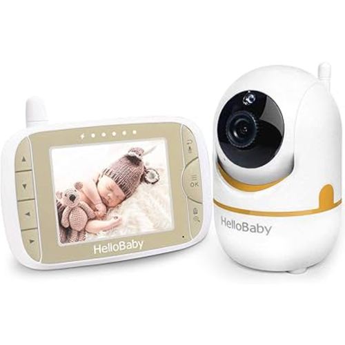 HelloBaby Baby Monitor with Remote Pan-Tilt-Zoom Camera and 3.2'' LCD Screen, Infrared Night Vision, Temperature Display, Lullaby, Two Way Audio, with Wall Mount Kit