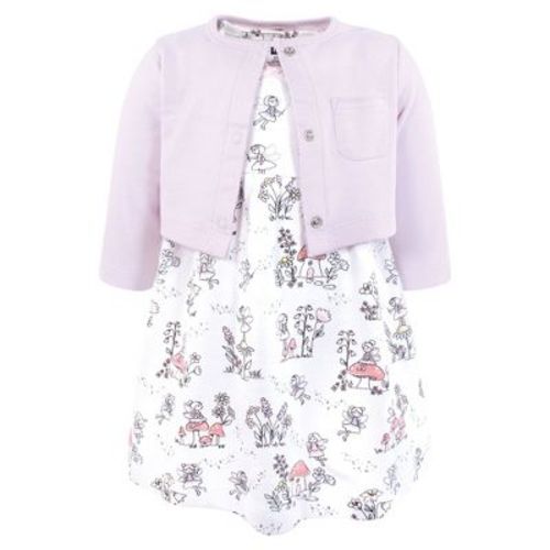 Hudson Baby Infant and Toddler Girls Cotton Dress and Cardigan Set, Garden Fairies