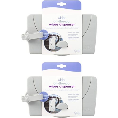 Ubbi On-the-Go Baby Wipes Dispenser, Portable Wipes Container for Travel, Diaper Bag Accessory Must Have for Newborns, Reusable Wipes Holder, Gray, Set of 2