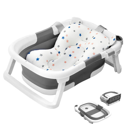 RUPOUN Baby Bathtub, Collapsible for Newborn Boys and Girls, Portable and Foldable, Gray