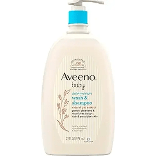 Aveeno Baby Daily Moisture Gentle Baby Body Wash and Shampoo with Oat Extract, 2-in-1 Baby Wash & Hair Shampoo, Tear-Free, pH Balanced for Sensitive Skin & Hair, Lightly Scented, Value Size 33 Fl Oz