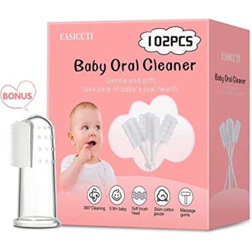 102PCS Baby Tongue Cleaner,Baby Oral Cleaner Newborn Baby Toothbrush,Disposable Infant Toothbrush Clean Baby Mouth,Gauze Gum Cleaner Stick Dental Care for 0-36 Month Baby+1 Finger Toothbrush with Case