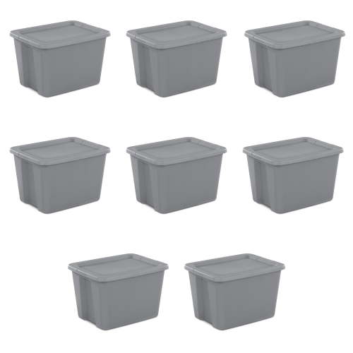 Sterilite 18 Gallon Plastic Storage Container with Snap-On Lid, Gray, 8 Count