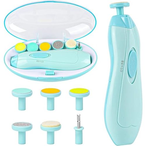 Baby Nail Trimmer Electric, Lupantte Safe Baby Nail File, Baby Nail Clippers with Light and 6 Grinding Pads for Newborn Infant Toddler or Adults Toes and Fingernails, Kids Nail Care, Polish and Trim