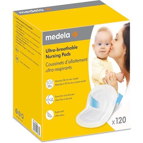 Medela Ultra-Breathable Disposable Nursing Pads 120 Count, New and Improved, Highly Absorbent, Breathable and Discreet for Comfortable Wear