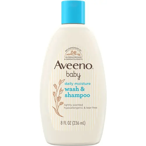 Aveeno Baby Daily Moisture Gentle Body Wash & Shampoo with Oat Extract, 2-in-1 Baby Bath Wash & Hair Shampoo, Tear- & Paraben-Free for Hair & Sensitive Skin, Lightly Scented, 8 fl. oz
