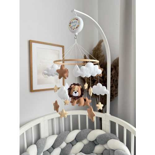 Lion Baby Mobile: Safari Nursery Decor, Felt Clouds & Stars