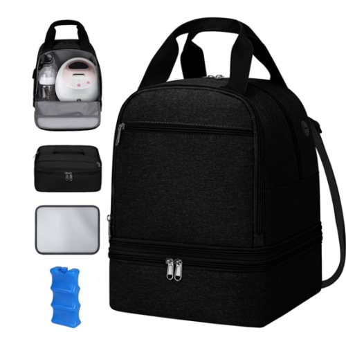 Pump Bag for Spectra S1 S2, Wearable Breast Pump Bags with Ice Pack, Pumping Bag with Waterproof Mat for Pump Accessories, Insulated Bottle Bags for Work Travel and Family, Black